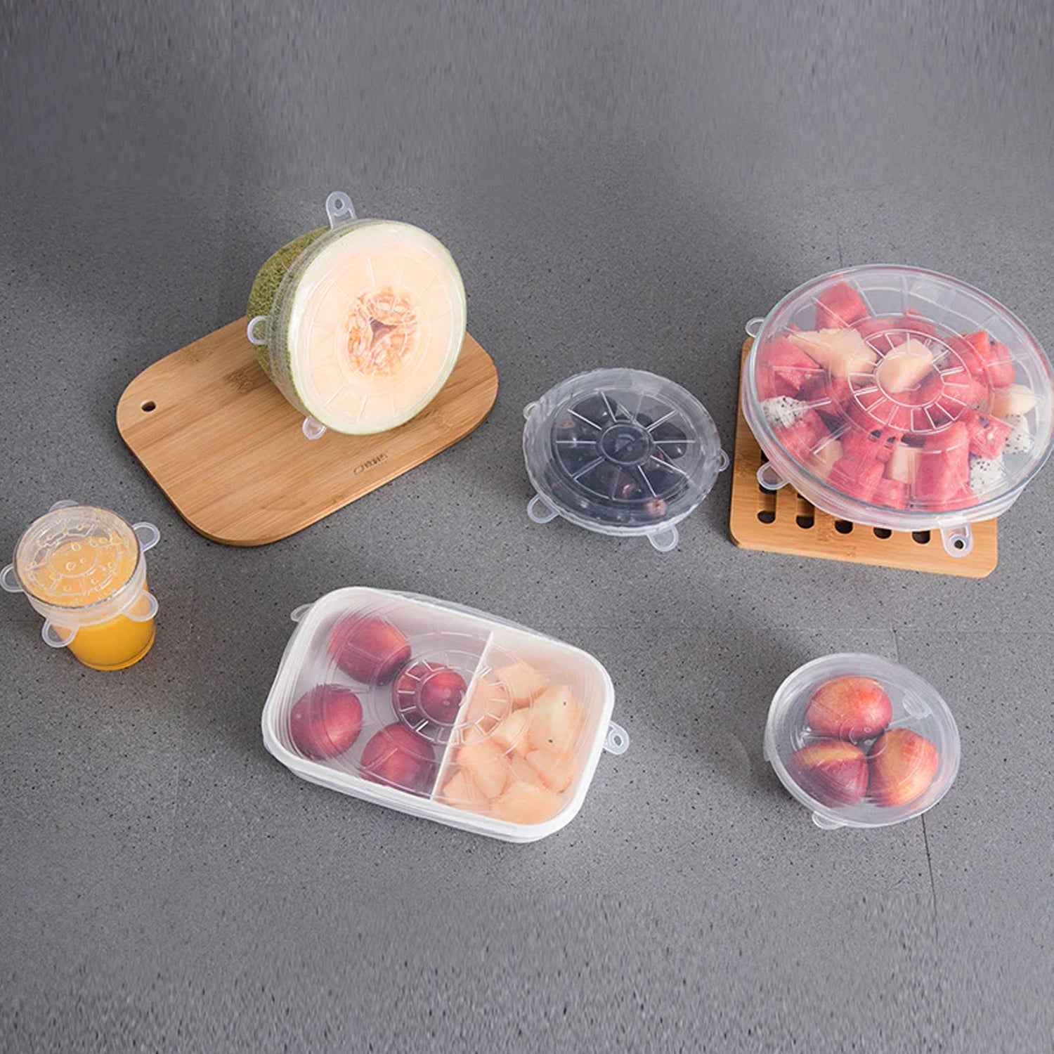 12 Peace Reusable Stretch Lids Set With 2 Storage Pouches  Flexible Food Cover Lids
