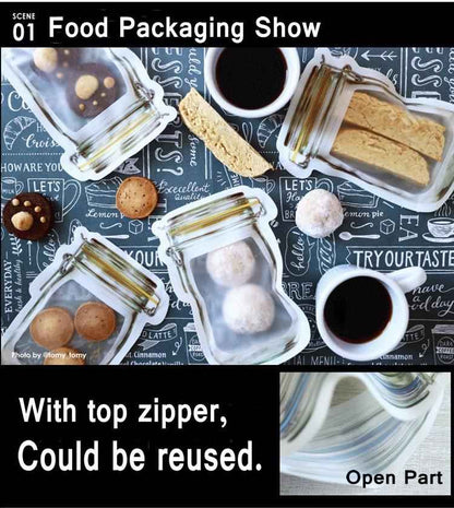 1073 Reusable Airtight Seal Plastic Food Storage Mason Jar Zipper (150ml)