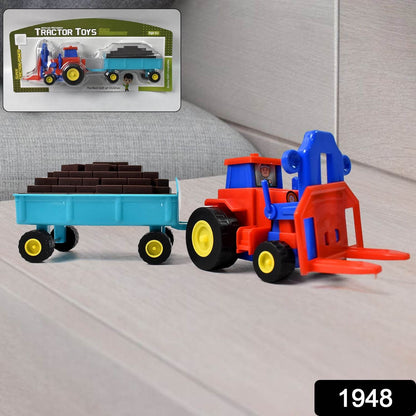 Plastic Tractor Toy Friction Powered Tractor With Bricks Trolley (1 Pc) - Best Deals at BeSh Deals®
