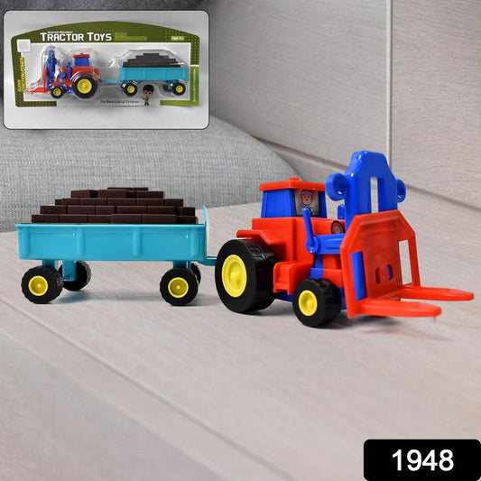 Plastic Tractor Toy Friction Powered Tractor With Bricks Trolley (1 Pc) - Best Deals at BeSh Deals®