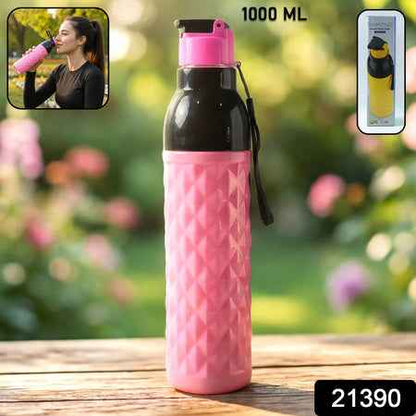 Plastic 1000 Ml Approx Diamond Pattern Leakproof Water Bottle (1 Pc) - BeSh Deals®