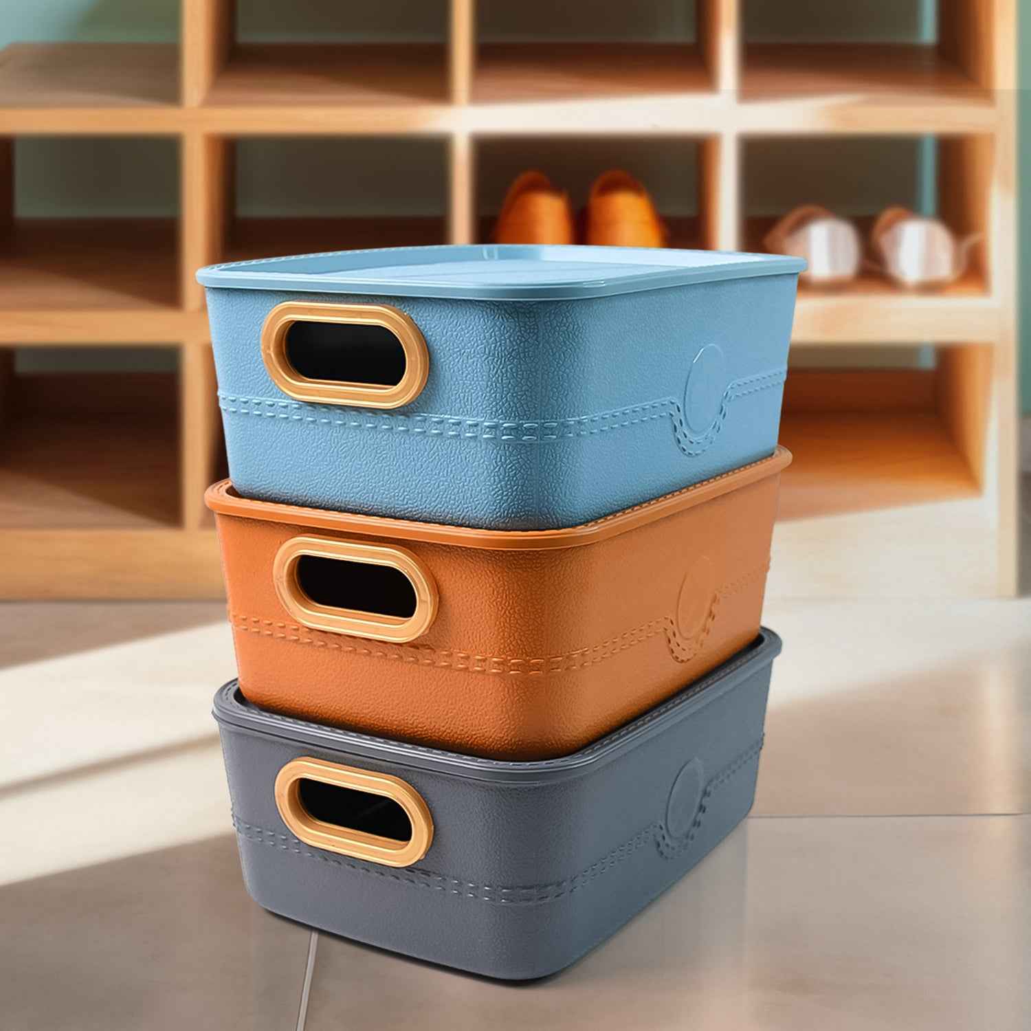 3-piece Plastic Multipurpose Storage Basket Bin Set With Handle (3 Pcs Set)