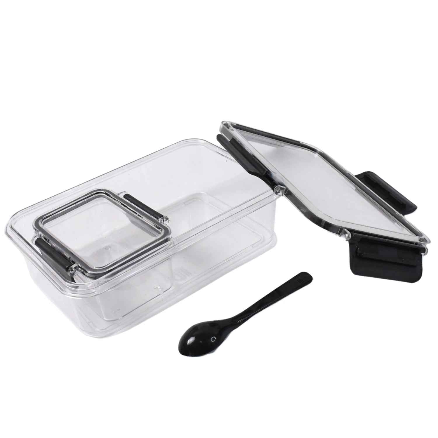 Plastic Kitchen Storage Container Big 800 Ml  Small 250 Ml With Air Seal Lock Lid  Spoon