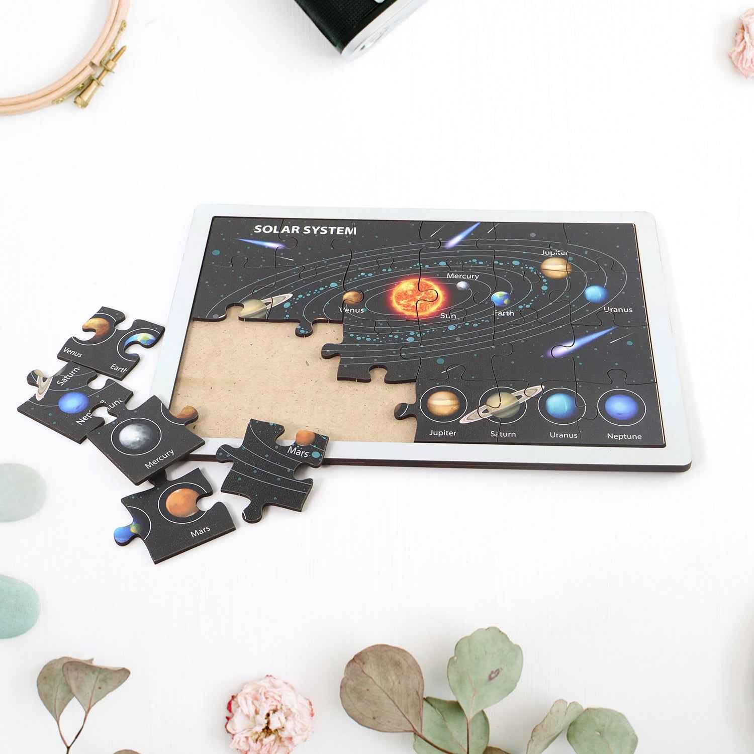 Wooden Solar System Puzzle For Kids - (1 Set)