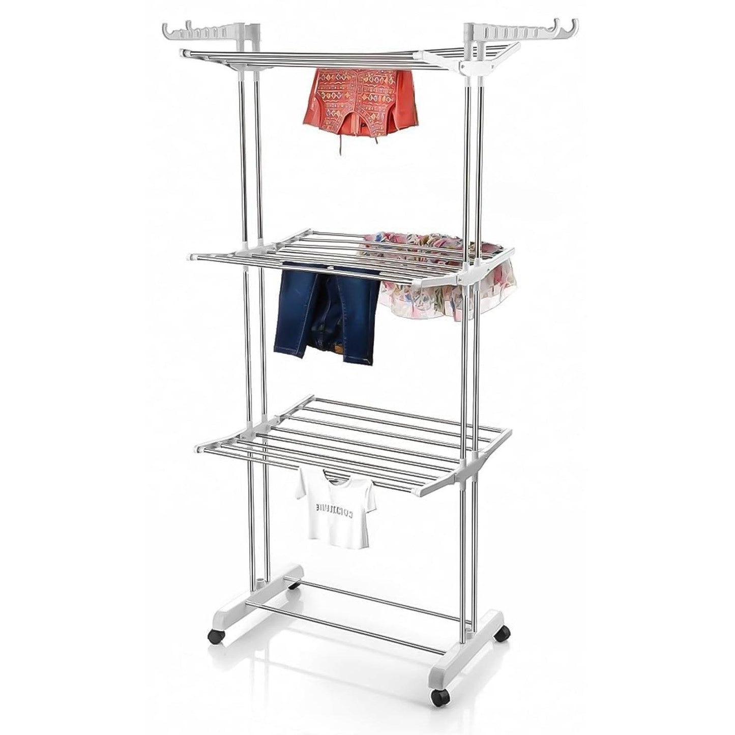 3-tier Foldable Stainless Steel Cloth Drying Stand With Wheels - Best Deals at BeSh Deals®