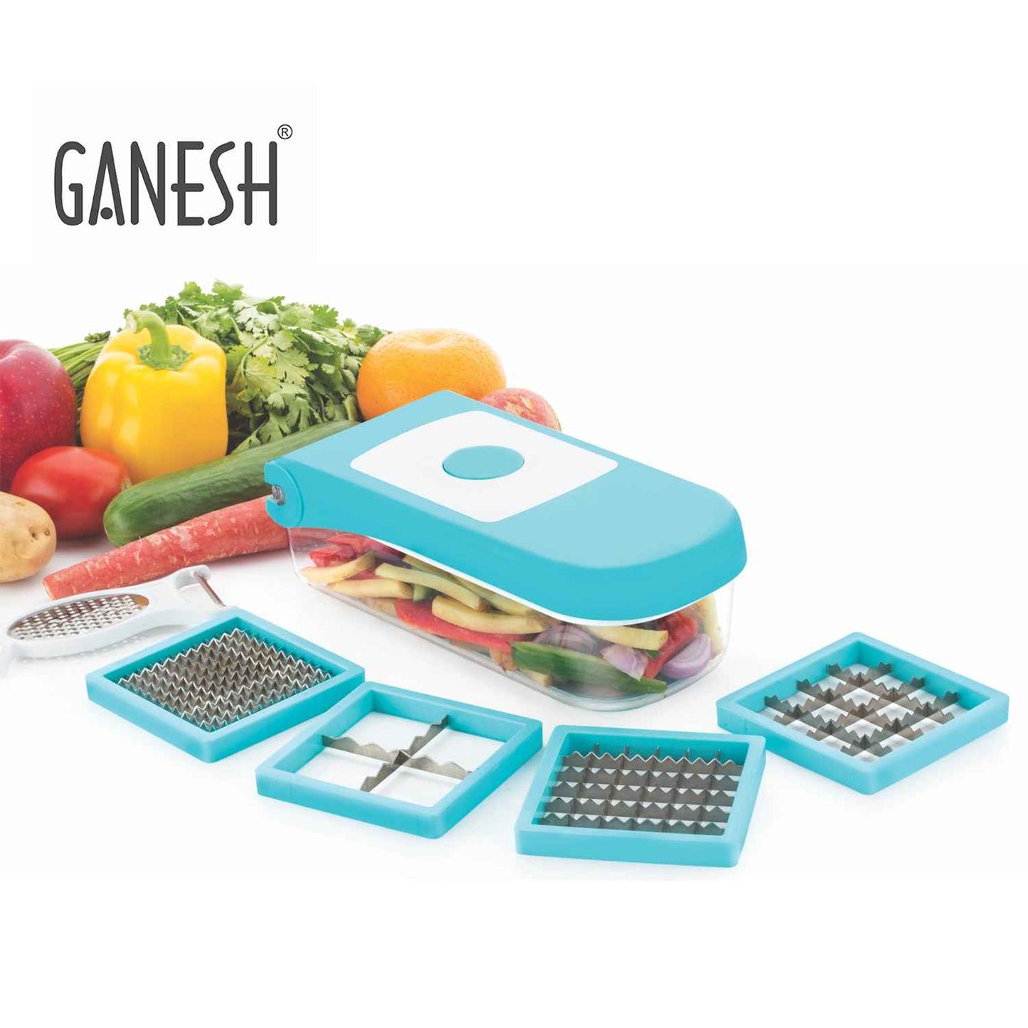 8108 Ganesh 7 In 1 Plastic Vegetable Dicer Blue