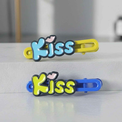 Cute Kiss Text Hair Clip Set (2 Pc)