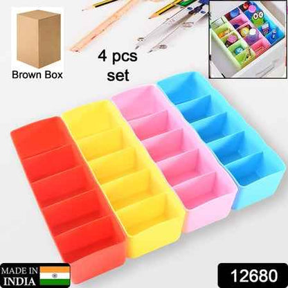 12680 Multi-function Desktop Drawer Storage Box Clothing Organizer 5 Grid Storage Box Underwear Socks Ties Organizer Box (4 Pc Set)