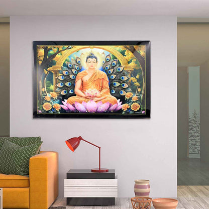 Decorative Lord Buddha Wall Painting With Wooden Frame Mix Design 45x30 Cm Approx (1 Pc)