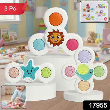 White Baby Spinner Toy Set  Sensory Suction Spin Toys (3 Pc Set)