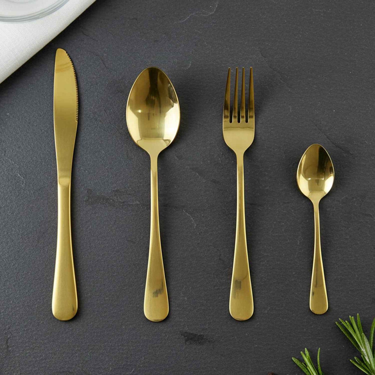 Stainless Steel Golden Cutlery Set With Pineapple Storage Stand (24 Pc Set)