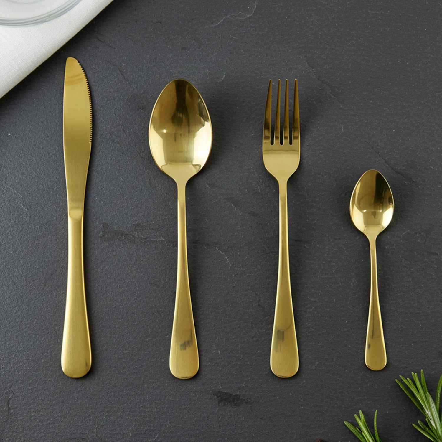 Stainless Steel Golden Cutlery Set With Pineapple Storage Stand (24 Pc Set)