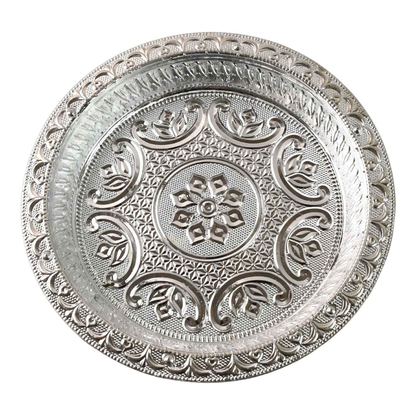 Traditional Silver Finish Plastic Pooja Thali (1 Pc)