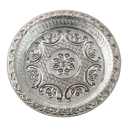 Traditional Silver Finish Plastic Pooja Thali (1 Pc)