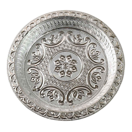 Traditional Silver Finish Plastic Pooja Thali (1 Pc)