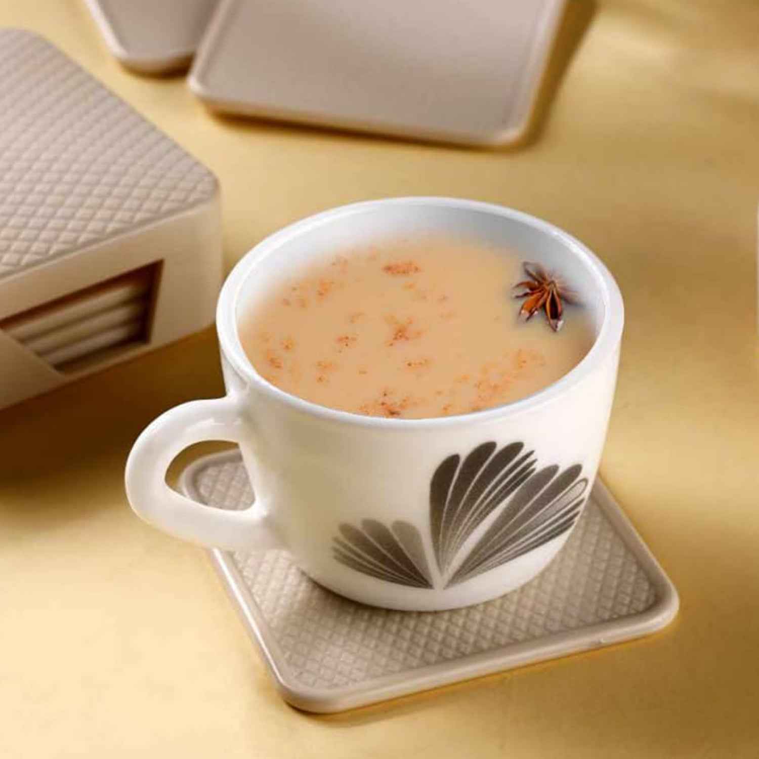 Ganesh Premium Square Coasters With Storage Box (6 Pc  Set)