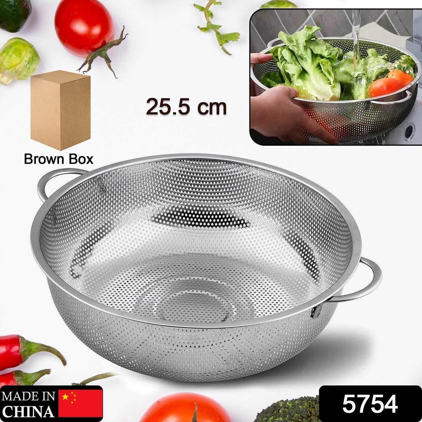 5754 Stainless Steel Colander With Handle Large Metal Mesh Basket Strainer For Pasta Spaghetti Berry Veggies Fruits  Kitchen Food Colander Dishwasher Safe (1 Pc  25.5 Cm) - Best Deals at BeSh Deals®