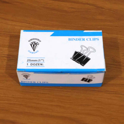Heavy Duty Black Metal Binder Clips (25 Mm 12 Pieces Set)