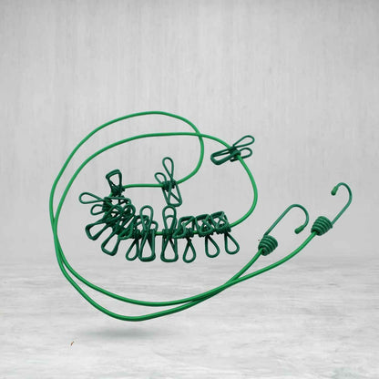 9373 Elastic Cloth Drying Rope With 12 Metal Clip Portable Clothes Line For Home  Travel