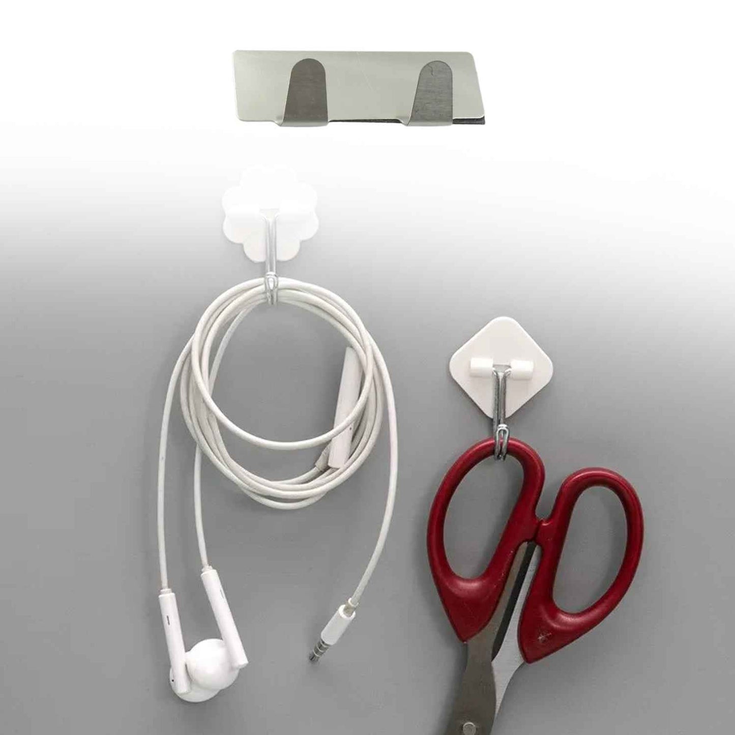 9414 Multipurpose  Stainless Steel Self Adhesive Wall Hanging Hooks Sticker Hooksuitable For Wall Paper Calender Bathroom Tiles Kitchen Key Hange And Etc Double Hook (6 Pc Set)