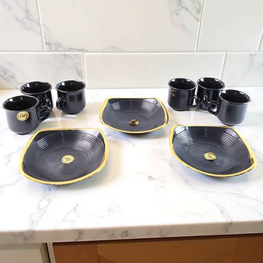 8237 Sweet Buzz Ceramic Tea  Cups  Mug Set With Seashell Shape Serving Bowl Milk Cup Coffee Cup Tea Cup Breakfast Cup Drinking Mug Or Outdoor For Household Gift For Birthday Wedding Party (8 Pcs Set)