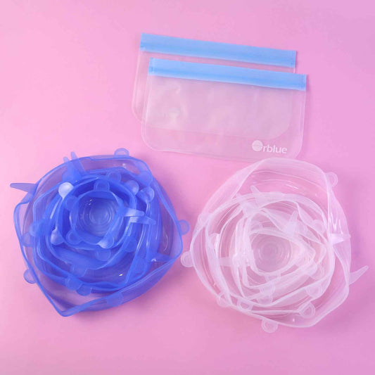 12 Peace Reusable Stretch Lids Set With 2 Storage Pouches  Flexible Food Cover Lids