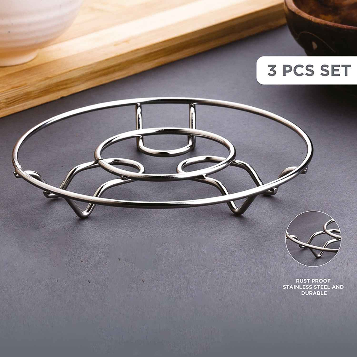 Apex Stainless Steel Wire Hotmate Trivet Stand Set Of 3 - BeSh Deals®