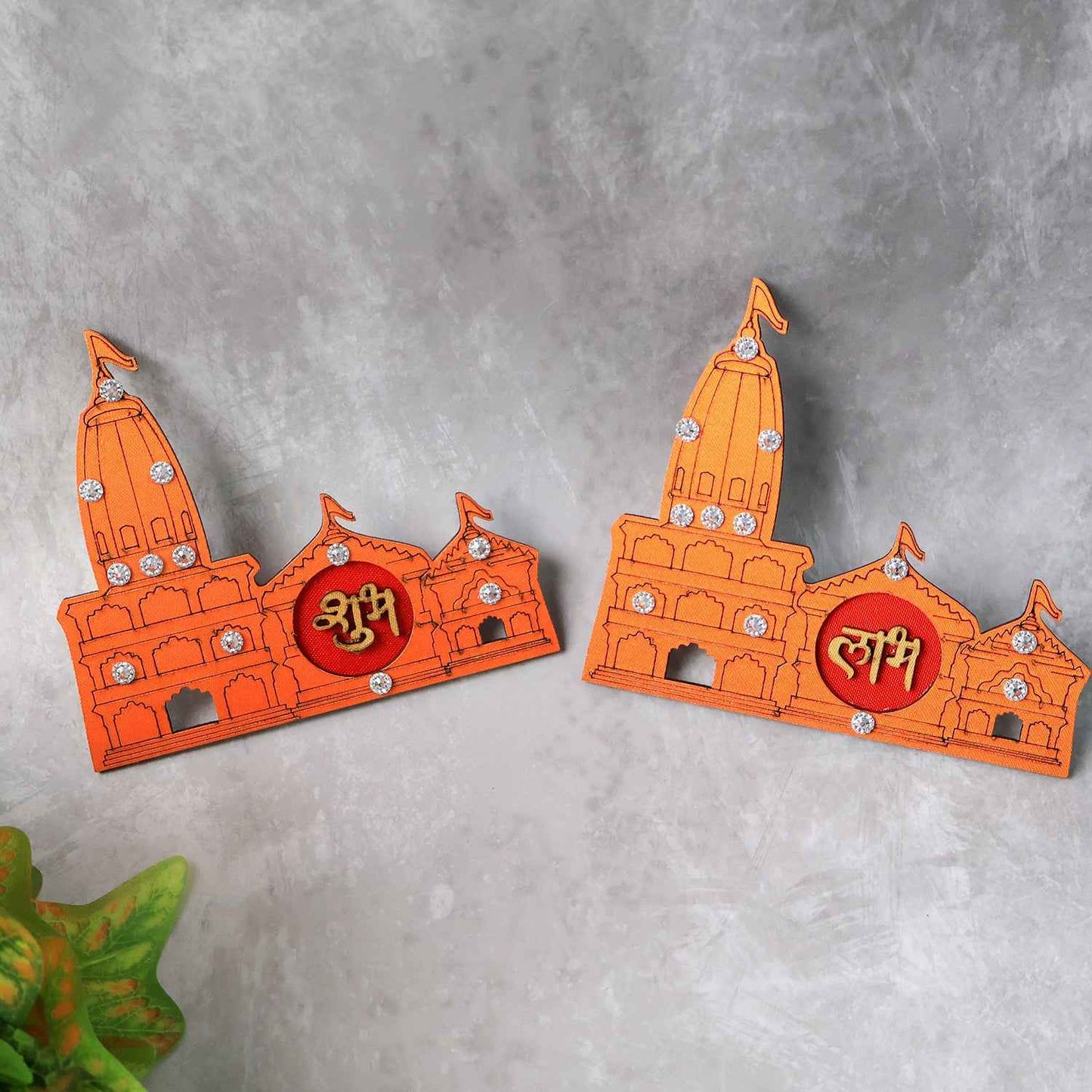 Shubh Labh Ram Temple  Mandir Design Decorative Wall Sticker (2 Pc)