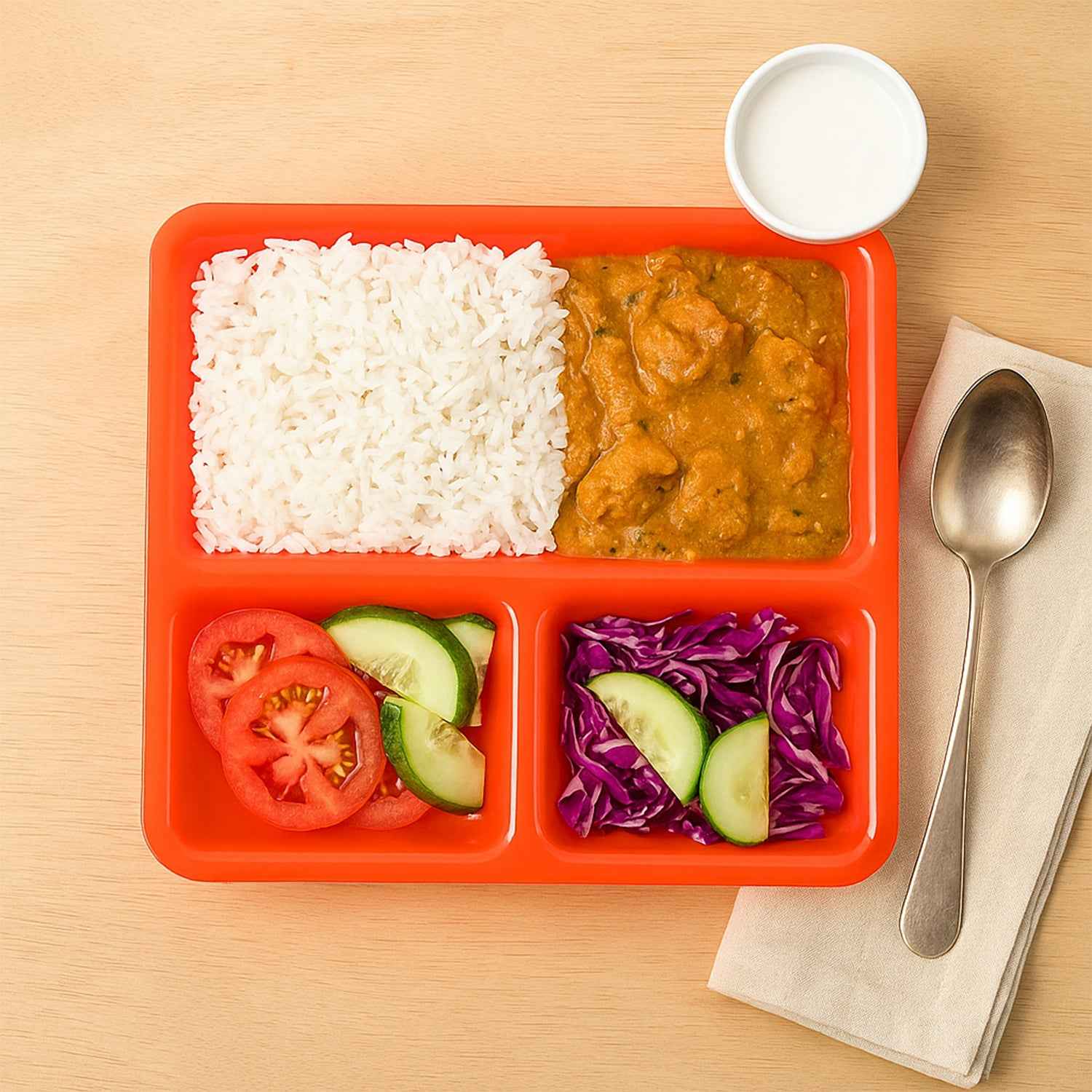 Plastic 3-compartment Rectangular Meal Serving Tray  Plates (1 Pc)