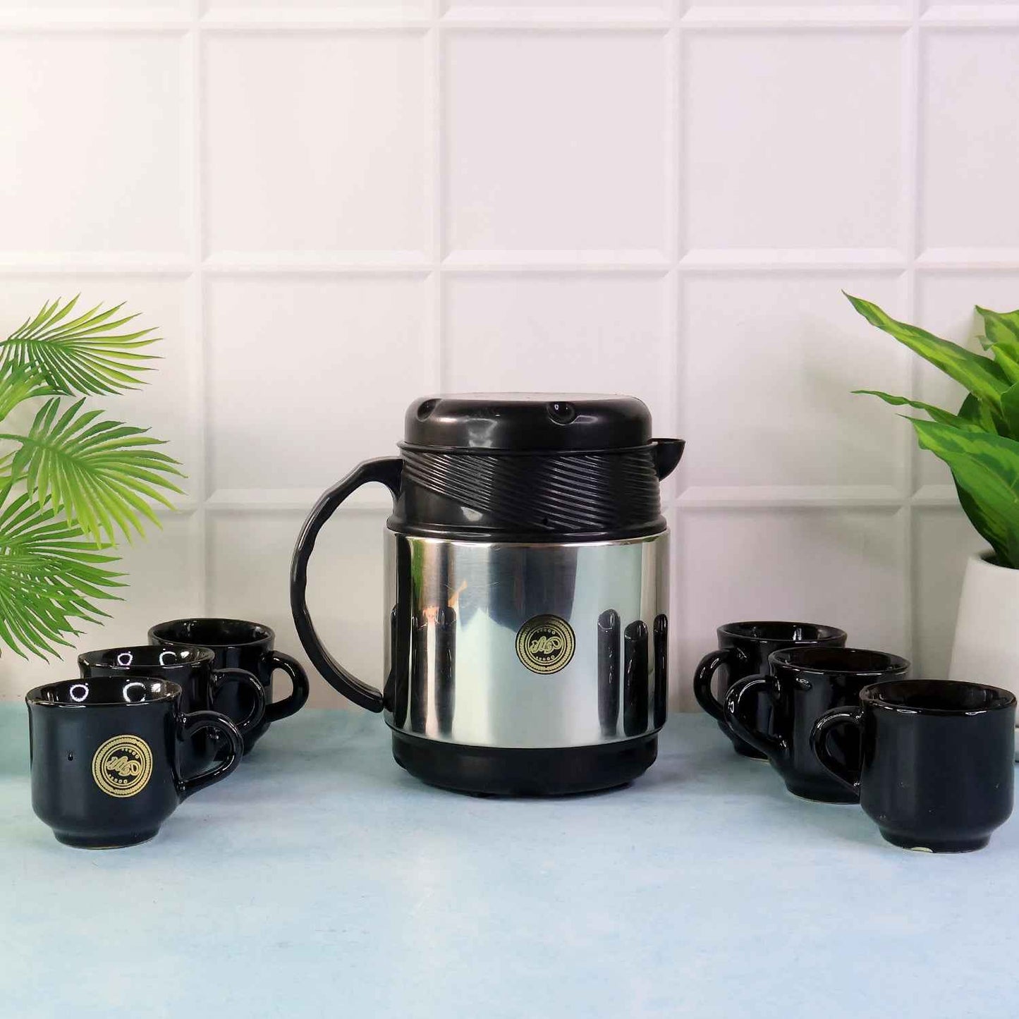 Tea And Coffee Thermos Flask And 6 Ceramic Cups (1 Set)