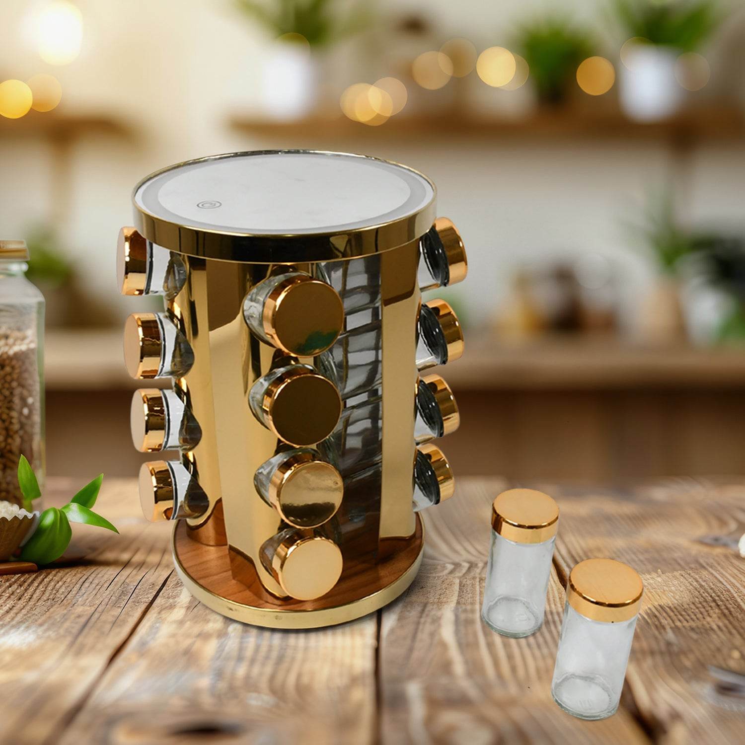 10009 Led Spice Rack Organizer Rotating Spice Rack With Free 16 Seasoning Jars Revolving Tower Organizer Stainless Steel For Kitchen Storage (Golden  16 Pc  Moq - 6 Pc) - Best Deals at BeSh Deals®