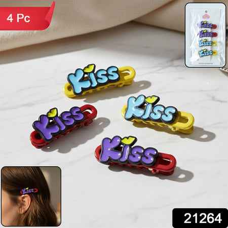 Decorative Kiss Text Hair Clip Set (4 Pc)