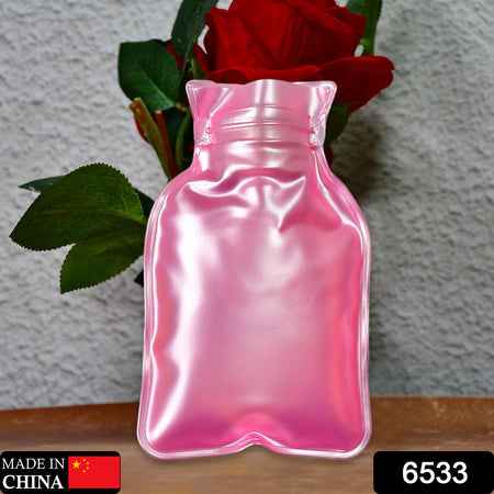 6533 Simple Pink Small Hot Water Bag With Cover For Pain Relief Neck Shoulder Pain And Hand Feet Warmer Menstrual Cramps.