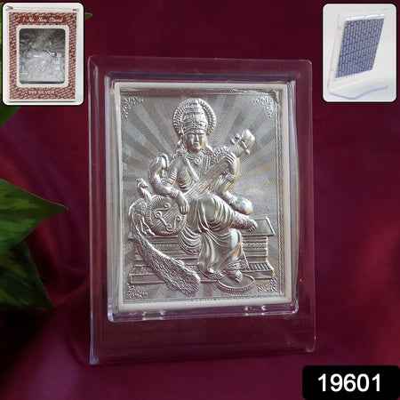 Elegant Silver Saraswati Maa Photo Frame With Stand (1 Pc)