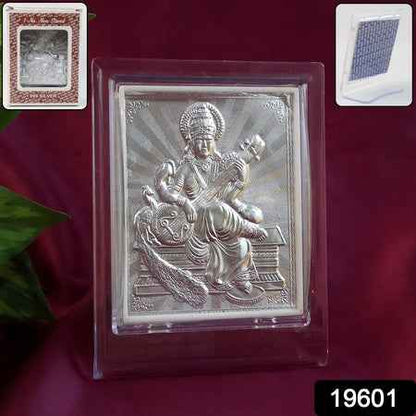 Elegant Silver Saraswati Maa Photo Frame With Stand (1 Pc)