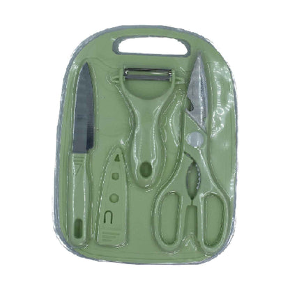 5508 Plastic Chopping Board With Knife Set And Scissor And Wine Stainless Steel And Plastic Kitchen Item Multipurpose Cutting Vegetables