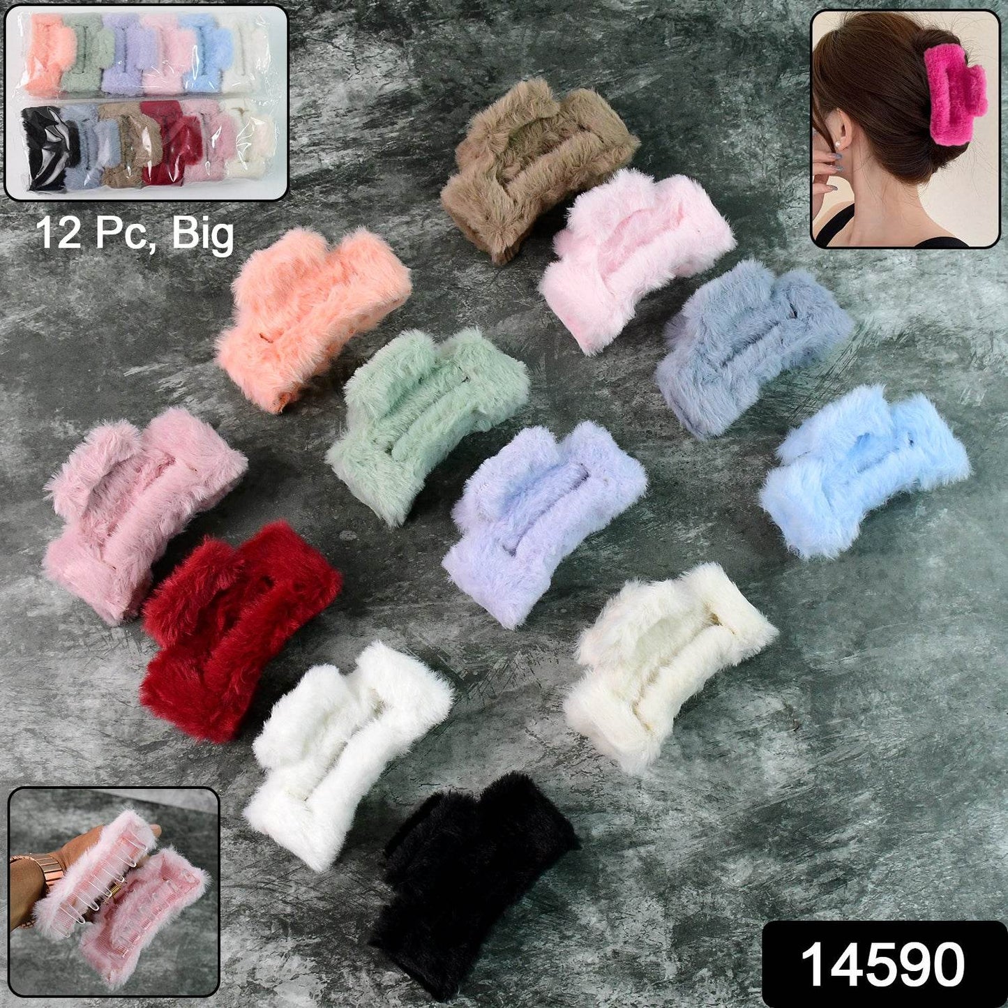Big-size Soft Faux Fur Hair Claw Clips (12 Pc) - Best Deals at BeSh Deals®