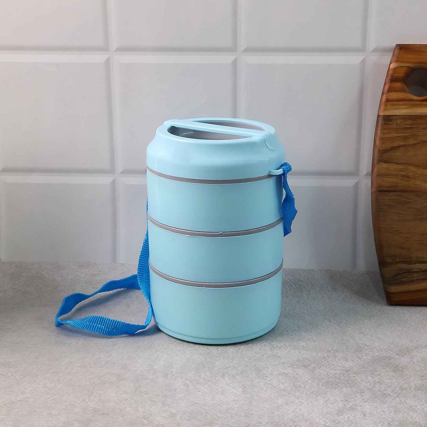 3 Layer Insulated Lunch Box Set With Handle  Strap - (Set)