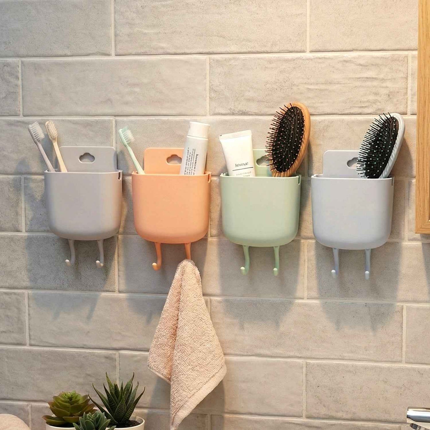 Multi-purpose Plastic Wall Mounted Mobile Charging Holder Set (4 Pc)