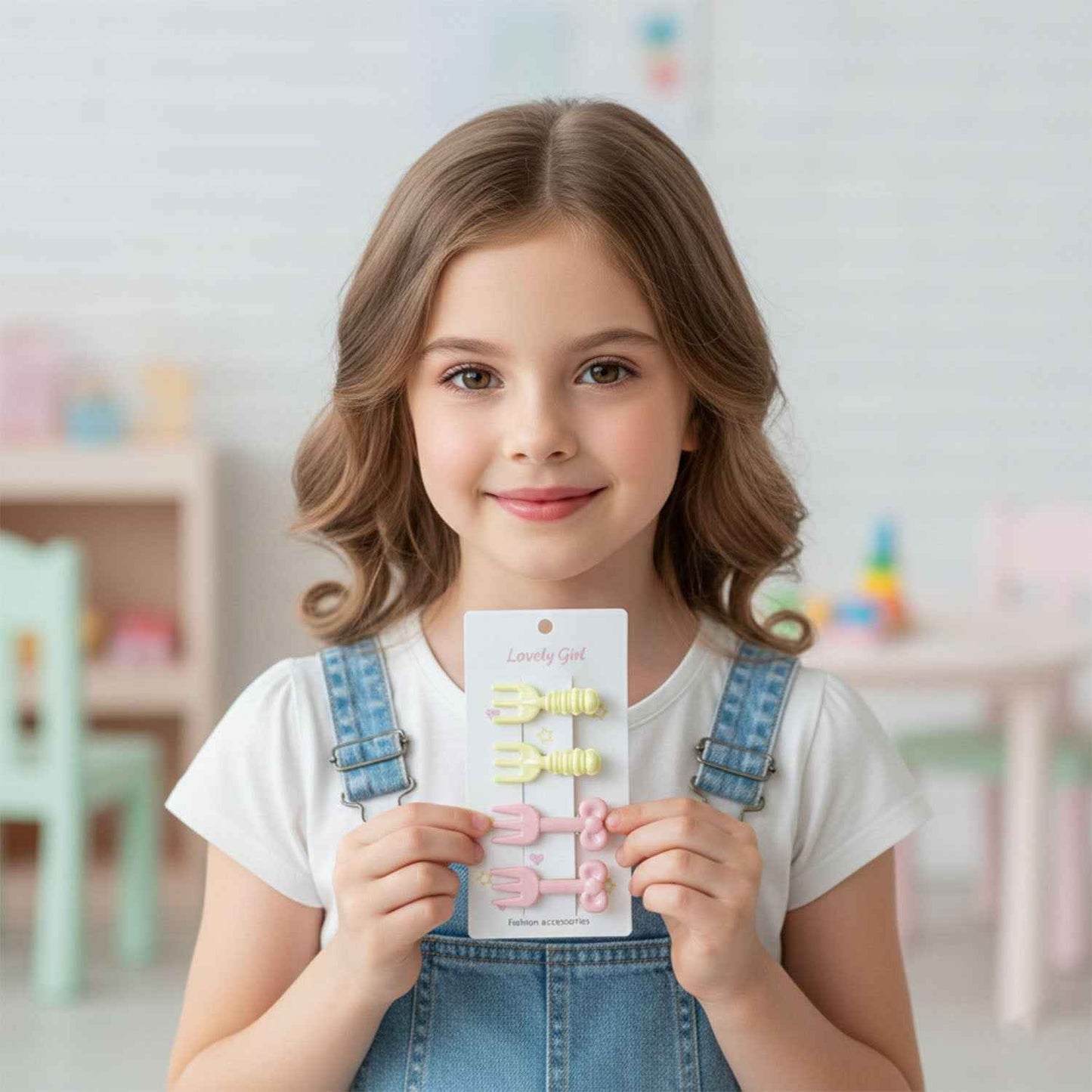 Cute Mini Fork Shaped Hair Clips Set For Girls And Women (4 Pc)