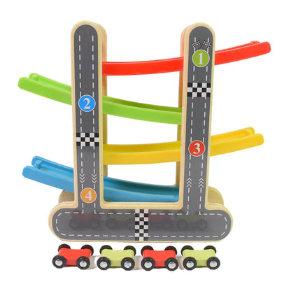 Car Racer Track Play Set Wooden Click Clack Toys With 4 Mini Racers (1 Set) - Best Deals at BeSh Deals®