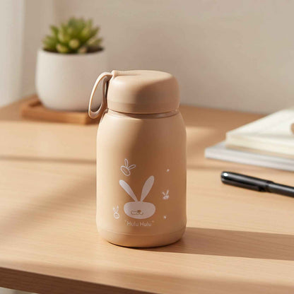 Cute Bunny Print Glass Drinking Brown Bottle (330ml  1 Pc)