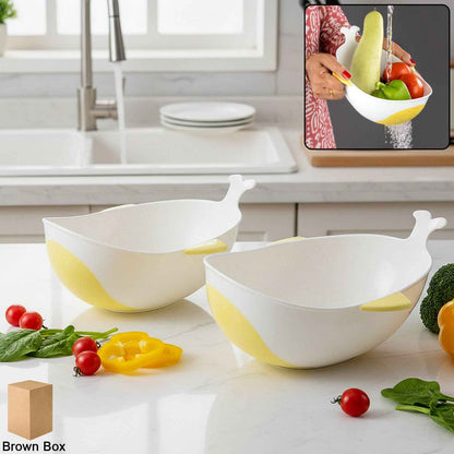 Plastic Rice Pulses Fruits Vegetable Noodles Pasta Washing Bowl And Strainer (2 Pc)
