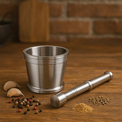 Heavy Duty Stainless Steel Mortar And Pestle Set For Kitchen Khalbatta Set (2 Pc Set)