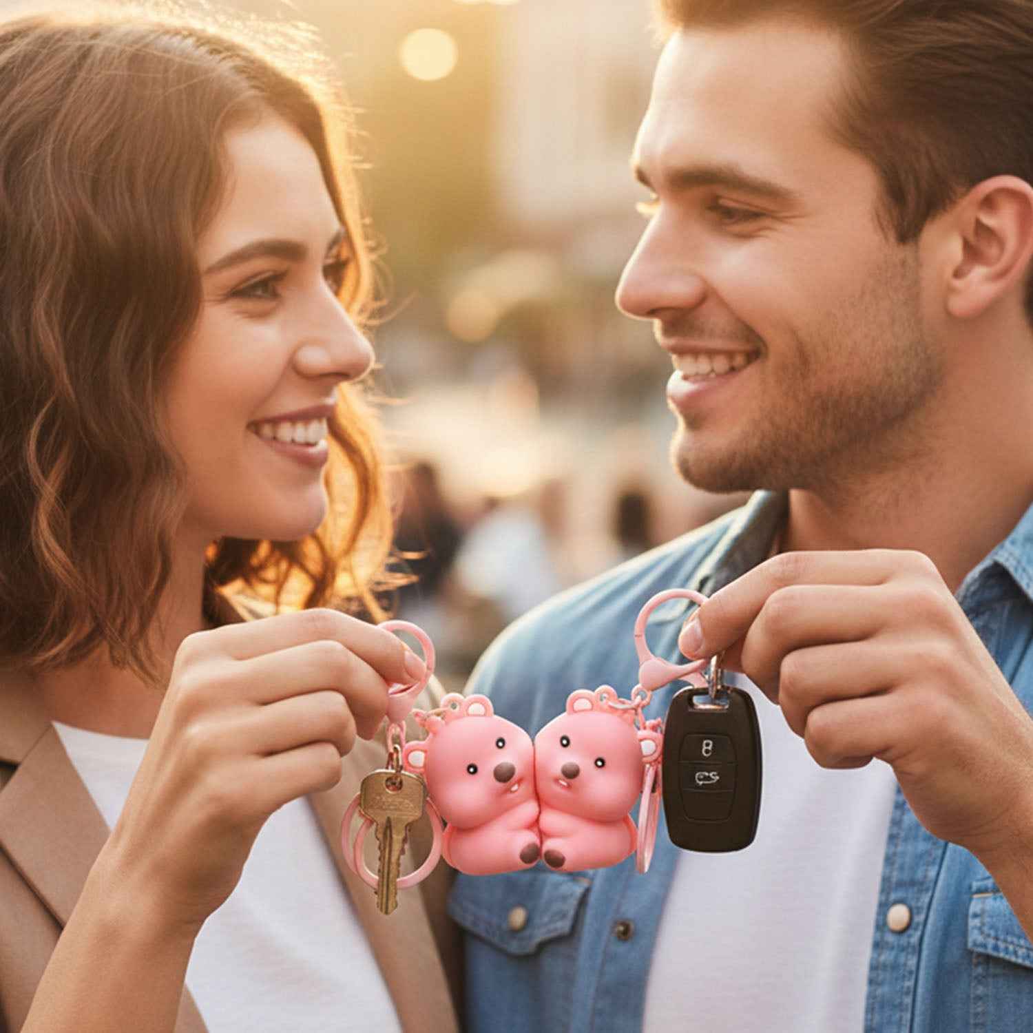 Cute Couple Bear Shape 2-in-1 Keychain Set (2 Pieces Set)