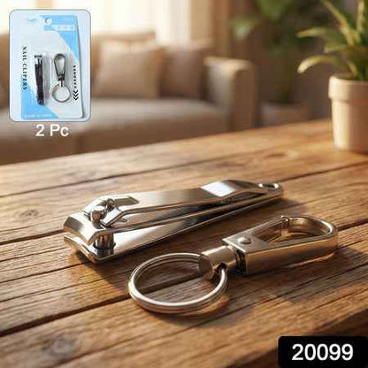Stainless Steel Nail Clipper Set With Keychain Holder (2 Pc)
