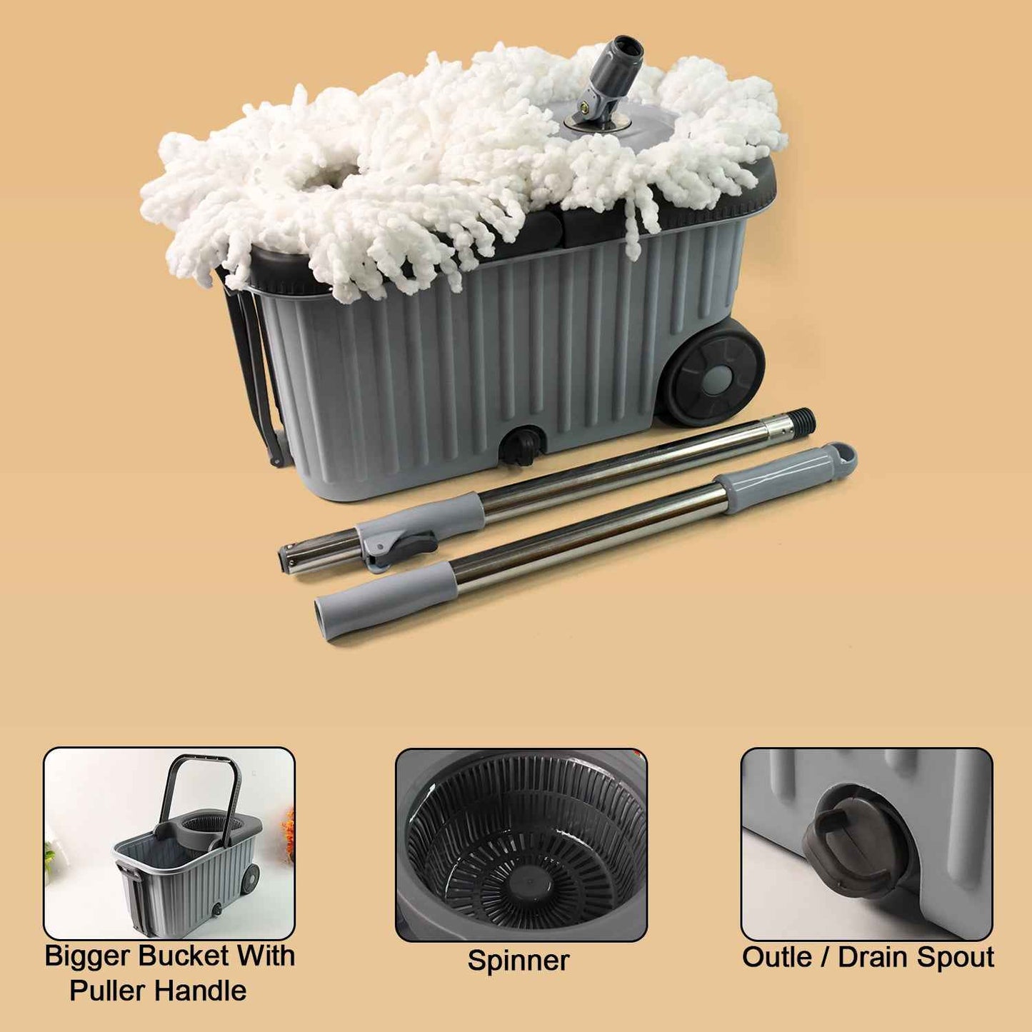 Apex Magic Spin Mop Cleaning Set With Dual Chamber Bucket  Wheels