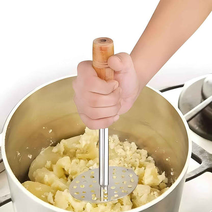 High Grade Stainless Steel Potato Masher Paubhaji  Pav Bhaji Masher With Wooden Handle (1 Pc)