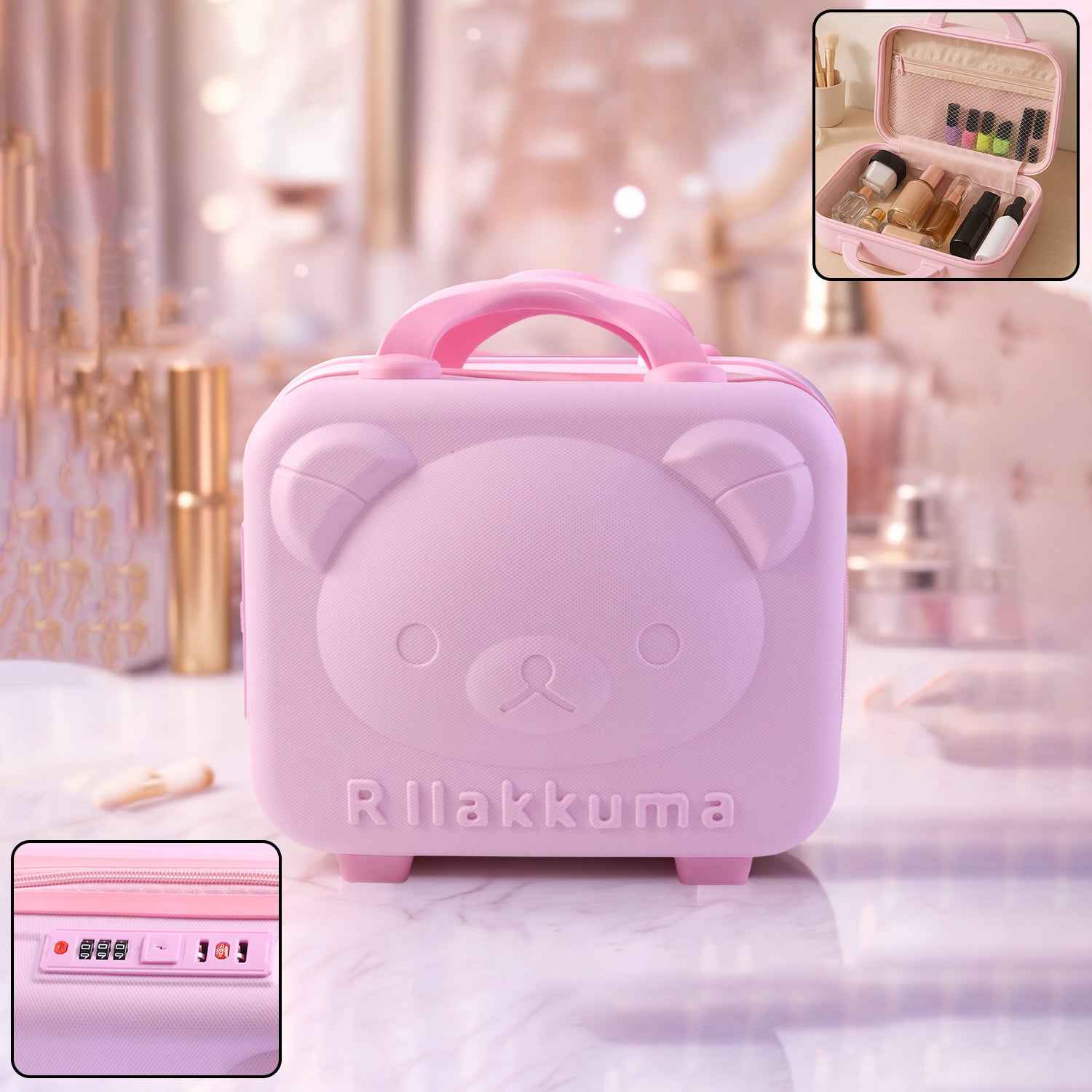 3-digit Number Lock Kids Bear-shaped Hard Shell Storage Carry Case With Handle