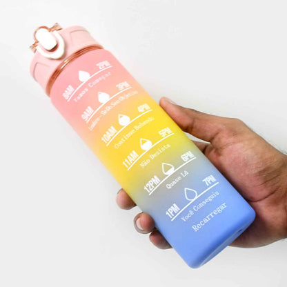 Plastic Colorful Motivational Water Bottle With Straw (900 Ml)